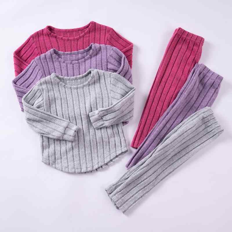子供服 女の子 春秋 ニット セットアップ 長袖 トップス 長ズボン 2点セット 無地 伸縮性 普段使い