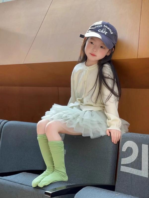 子供服 女の子 ニットカーディガン チュールスカート セットアップ 春秋物 手編み パール飾り 長袖 トップス ふんわり チュチュスカート 90 100 110 120 130 140