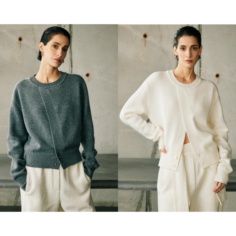 ニット レディース セーター ニットプルオーバー ウール 暖かい あったか ふわふわ モヘアライク 長袖 ポロネック プルオーバー 秋冬 防寒 ゆったり 普段使い お出かけ 花灰 水色｜シャドーテール