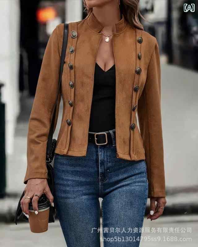 ジャケット レディース ダブルブレスト アウター トップス 婦人服 ポリエステル 綿 POLO襟 長袖 ブラウン ブラック カーキ ライトグリーン S M L XL 通勤スタイル