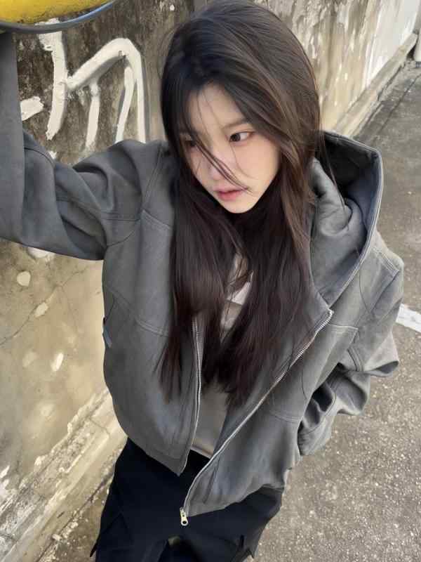 上衣 レディース 韓国風 表どおり系 パーカー 時間 薄っぺら ゆったり 長袖 トップス アウター 黒 黒いこと 薄墨色 綿混紡 ボンネット付き添い人 コート・ジャケット-レディースファッション