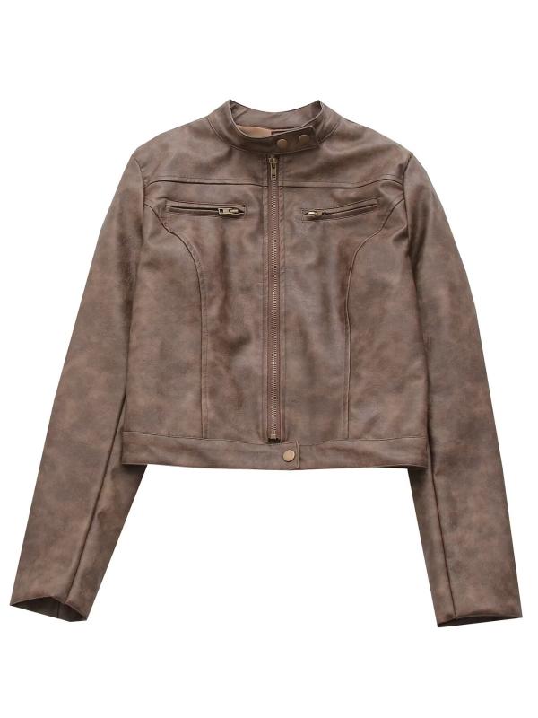 ジャケット レディース 春 スエード レザージャケット ライダースジャケット ショート丈 長袖 スリムフィット ブラウン アウター スポーティー 普段使い ストレッチ