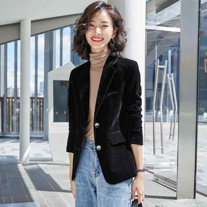 ジャケット レディース 春秋 韓国風 金糸ベルベット テーラード 細身 レトロ 高級感 ブラック ワインレッド ポリエステル エレガント 通勤