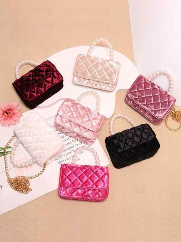 子供用バッグ ファッション 金糸入りベルベット 菱形模様 パール ハンドバッグ 女の子 ポシェット 斜めがけ かわいい おしゃれ お出かけ