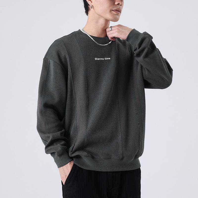汗水 メンズ 成人男性用 編み物 トップス ティーシャツ 長袖 秋冬 ゆったり大きさ 厚地の外套大きさ 心地よい 黒いこと カーキ 薄墨色 緑であること