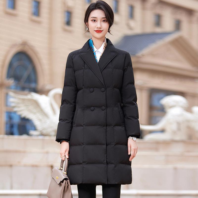 落ち込む上衣 レディース 冬用 中綿入り口・入口 事務服 朦々たる ロング丈 ポリエステル か細い相応う OL 御役目着 アウター 上衣 厚地の外套 成人女性用 黒いこと 青み