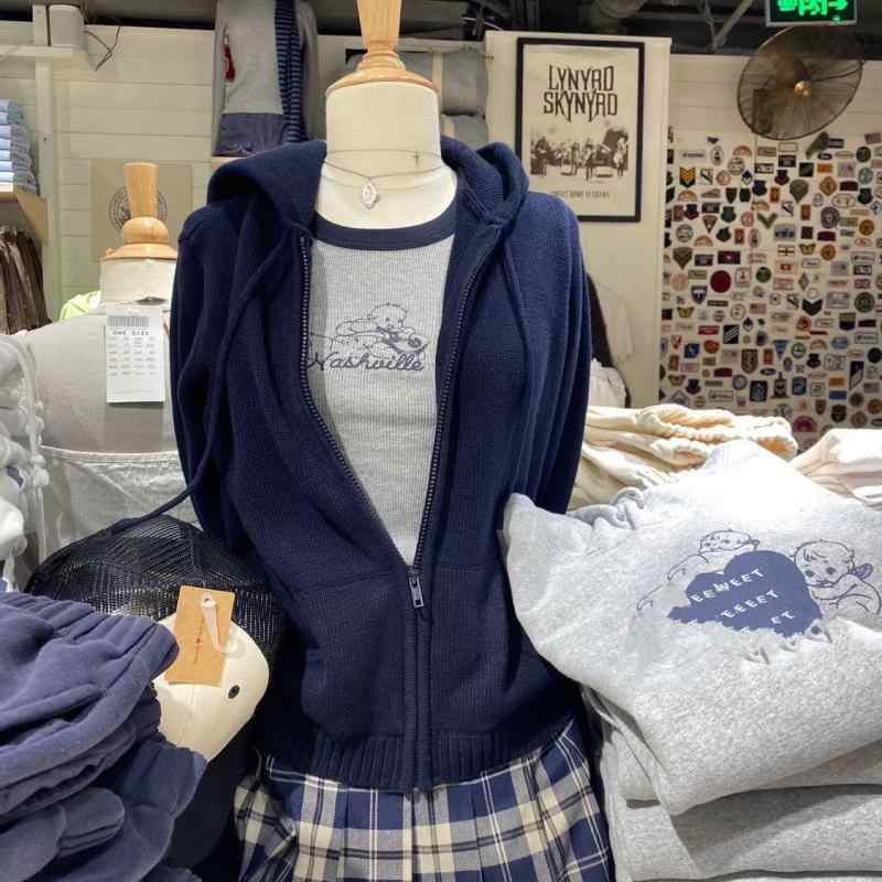 カーディガン レディース ニット ジップアップ パーカー 秋冬 ショート丈 綿 カジュアル かわいい ガーリー 羽織り トップス
