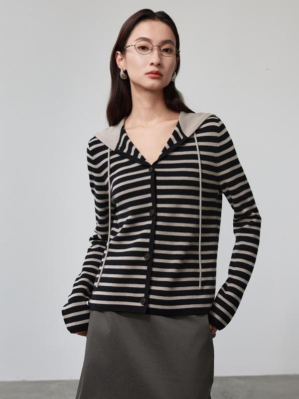 編み物 レディース ジレー 秋冬 洗える 羊毛 縞模様 パーカー 通い トップス M L XL 95%以上 絨毛 情の籠もった 黒いこと系