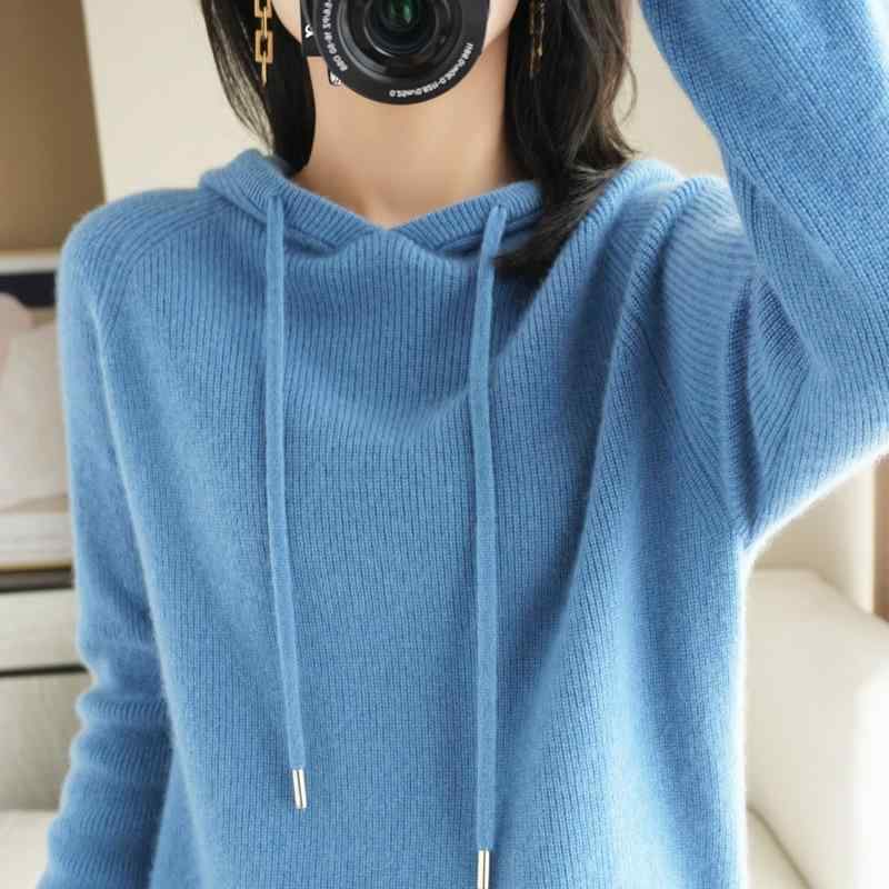 ニット レディース パーカー 秋冬 厚手 フード付き 羊毛 ポリエステル ゆったり トップス カットソー プルオーバー 長袖 無地 カジュアル 通勤 オフィスカジュアル 白 グレー 黒 ブルー キャメル 赤 S M L XL XXL XXXL