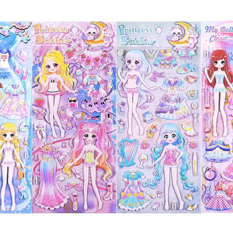 子供用 シール プリンセス 着せ替え ステッカー 女の子 カートゥーン 立体 3D 泡 かわいい