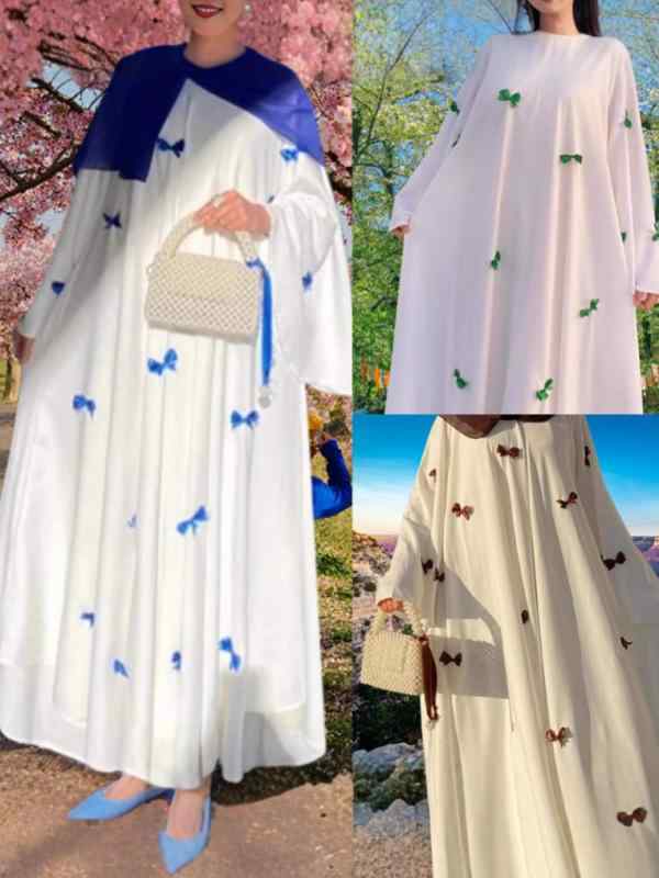 ワンピース レディース イスラム教徒 アバヤ 喇叭袖 蝶結び ロングローブ 高腰 婦人服 ポリエステル チュニック 涼しい ゆったり 体型カバー 旅行 お洒落 普段使い デート