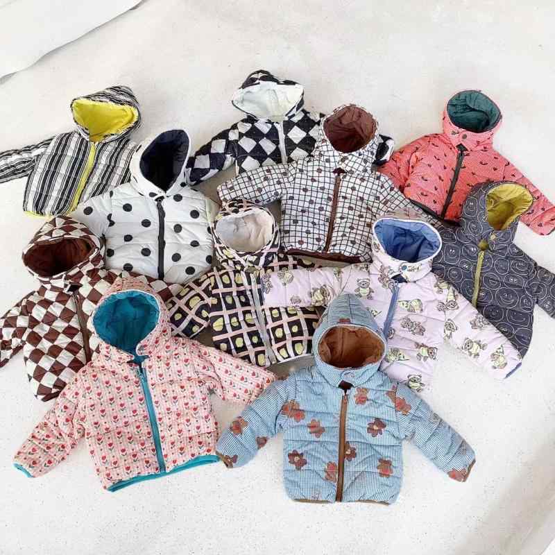 子供用綿入りジャケット キッズ ベビー服 フード付き 防寒着 アウター かわいい 幼児 冬服 厚手 動物柄 格子柄 総柄