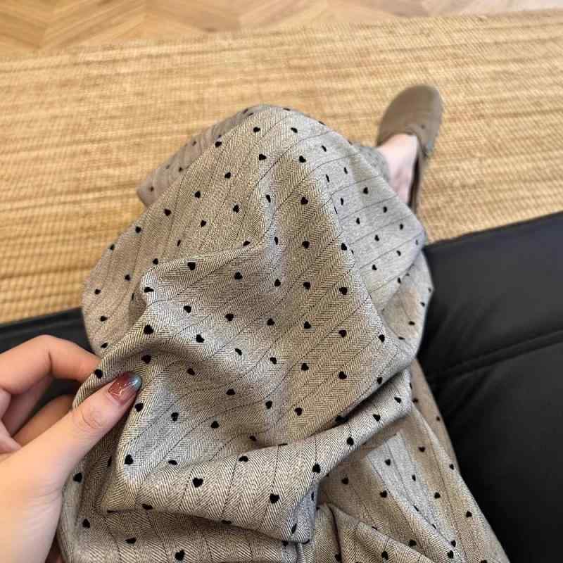 パンツ レディース カーキ色 ドット柄 ストライプ柄 ワイドレッグパンツ 春秋 高見え 美脚 脚長効果 ゆったり 普段使い リラックス