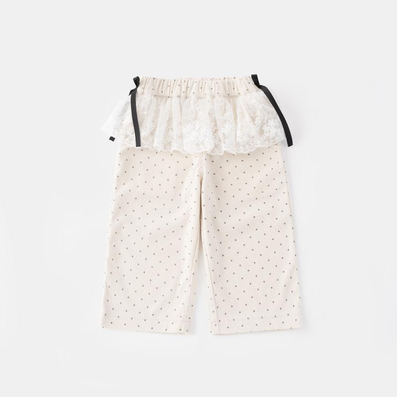 パンツ キッズ 女の子 春秋 子供服 ロングパンツ 韓国風 女児 ベビー服 メッシュ 水玉模様 伸縮性 ウエストゴム 普段着