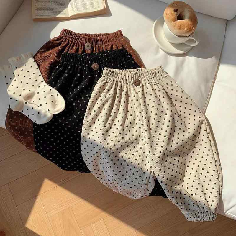 キッズ ベビー コーデュロイ パンツ レトロ 水玉模様 ズボン 男の子 女の子 ボーイズ ガールズ 子供 幼児 普段着 ミドルウエスト ベージュ ブラック ピンク系