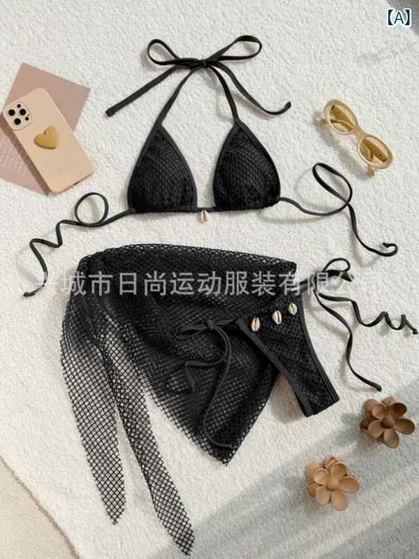 水着 レディース ビキニ 3点セット セパレート 小胸 盛れる かわいい 欧米風 セクシー 無地 バンドゥ 紐付き S M L XL ブラック ホワイト レッド ベージュ ブルー ブラウン コーラル