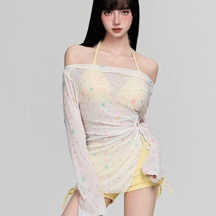 ビキニ レディース 長袖ラッシュガード付き 体型カバー ショートパンツ 3点セット 露出控えめ 韓国風 温泉 海水浴