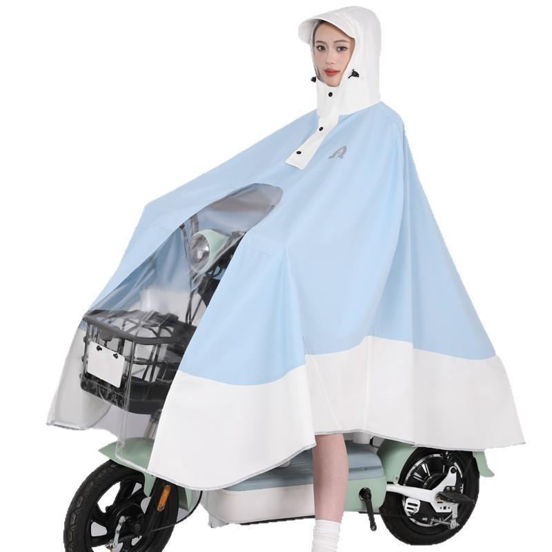 レインコート 男性用 女性用 バイク用 電気自動車用 厚手 ポリエステル 防水 アウトドア サイクル ポンチョ XXXXLサイズ ・嚢海ブルー × 米ホワイト ブラック × グレー グレー × カーキ カーキ × 米ホワイト