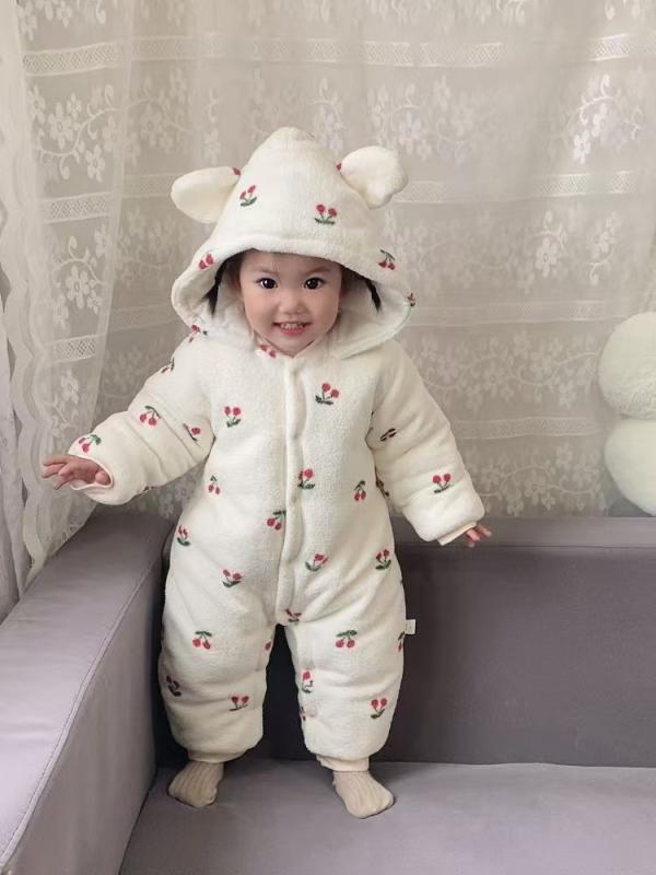 ベビー服 ロンパース 秋冬 長袖 厚手 フリース 新生児 赤ちゃん Aクラス コットン あったか かわいい 73CM 80cm 90cm 部屋着 普段使い 遊び着 グリーン グレー ブラウン ピンク