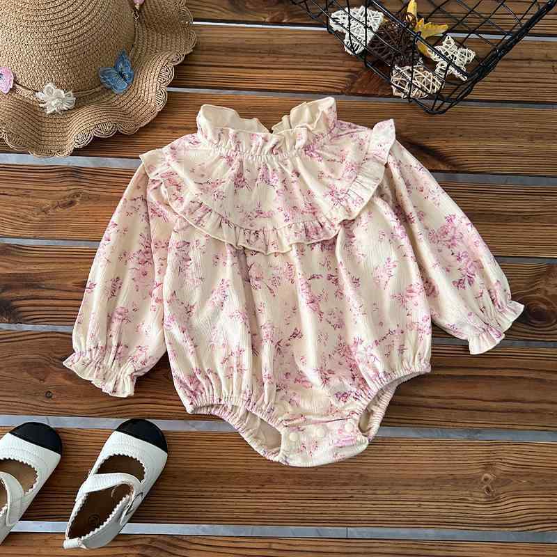 ベビー服 女のロンパース 春秋 長袖 コットン 新生児 カバーオール 花柄 韓国風 かわいい 普段使い 出産祝い 贈り物 ピンク系｜シャドーテール