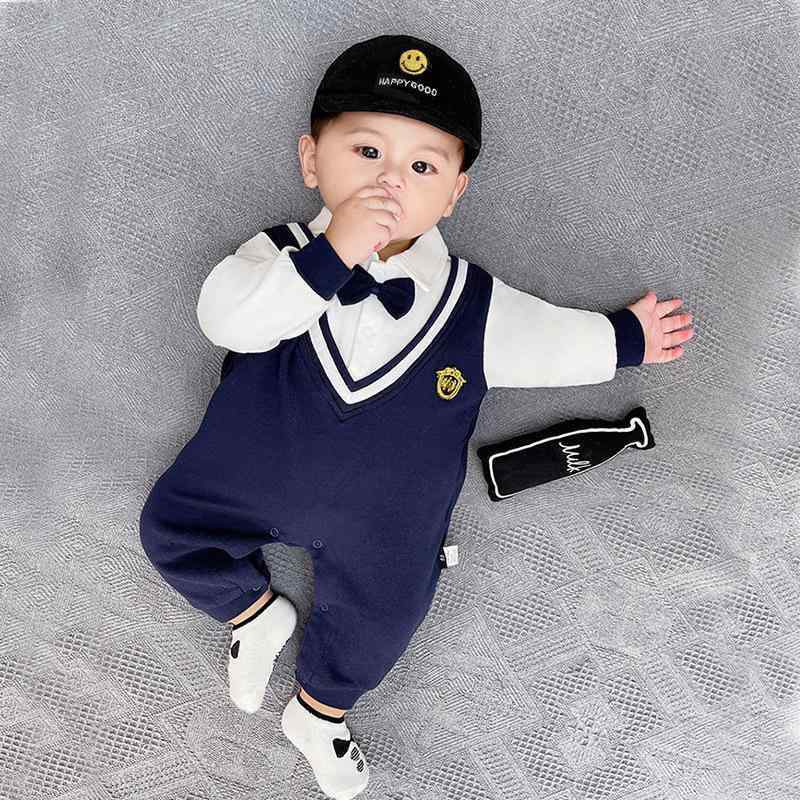 ロンパース 新生児 ベビー服 長袖 カバーオール コットン 春秋 前開き フォーマル 紳士風 赤ちゃん 男の子 退院祝い 結婚式 誕生日 お宮参り 記念日