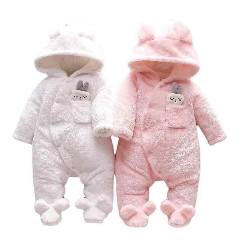 ベビー服 長袖ロンパース 秋冬 ジャンプスーツ カバーオール 綿 ポリエステル 厚手 赤ちゃん 幼児 かわいい ウサギ 刺繍 アイボリー グレー ピンク カーキ
