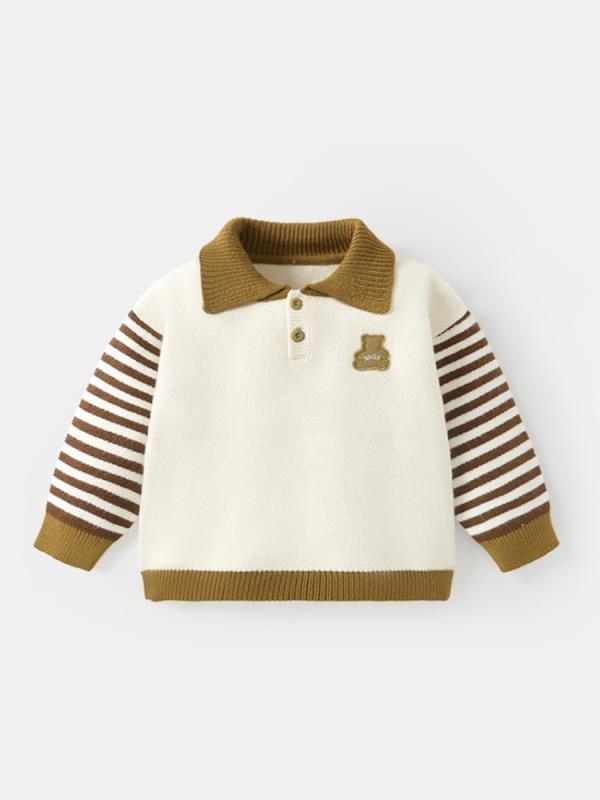 子供服 セーター ベビー服 冬物 男の子 女の子 幼児 翻襟 ニット トップス 長袖 厚手 暖かい カジュアル 黒白ストライプ 紺ストライプ 紺色 オフホワイト 73CM 80cm 90cm 100cm 110cm 120cm