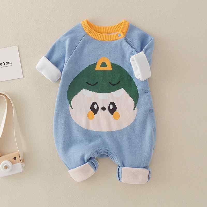 ベビー服 新生児 ニット ロンパース ジャンプスーツ 春秋 冬 長袖 綿100% 赤ちゃん 男女兼用 普段使い 出産祝い かわいい 59cm 66cm 73cm 80cm 90cm イエロー ブルー