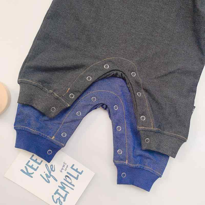 ベビー服 ロンパース 長袖 春秋 男の子 女の子 ニット デニム 切り替え コットン カバーオール 73CM 80cm 90cm 100cm