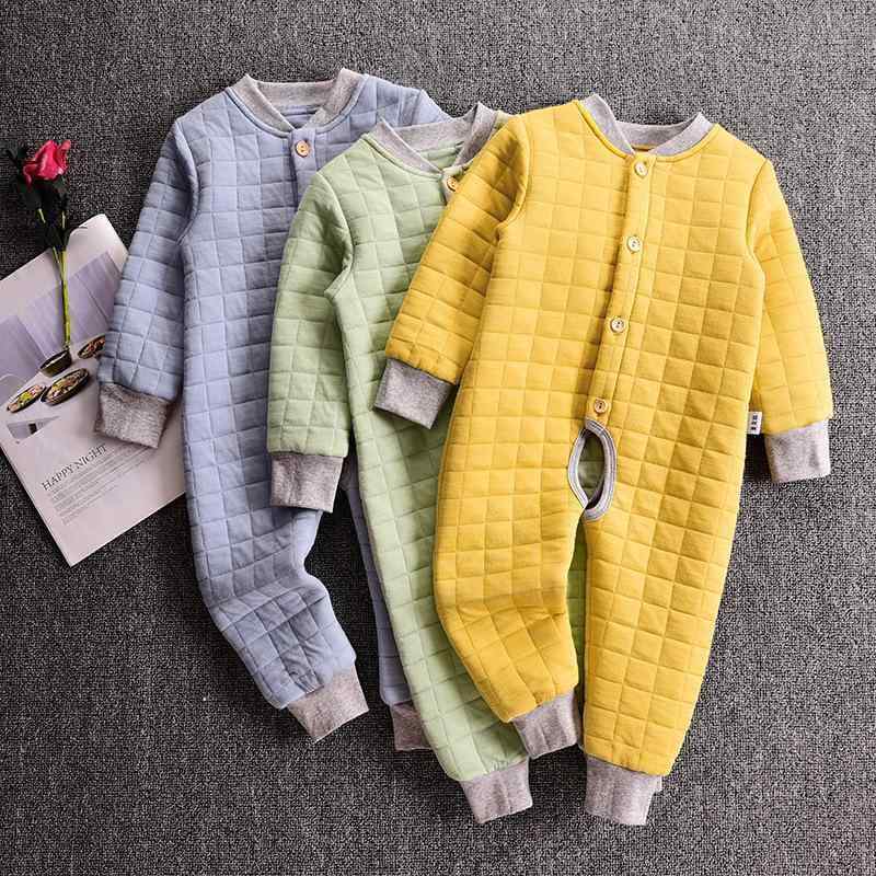 ベビー服 カバーオール ジャンプスーツ あったか 綿 秋冬 長袖 厚手 無地 かわいい 赤ちゃん 幼児 男女兼用 70 80 90 100 ベージュ カーキ