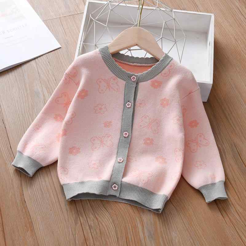 ニットカーディガン 女の子 秋冬 ベビー服 綿100% 長袖 丸首 かわいい 80 90 100 110 120 130 140 ピンク系