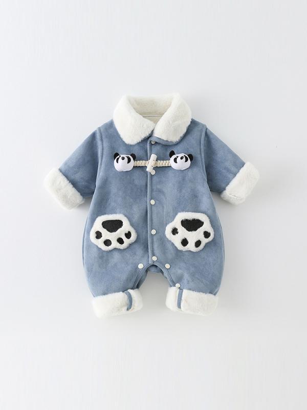 ベビー服 冬物 ジャンプスーツ 厚手 中綿入り 裏起毛 長袖 ロンパース 新生児 男女兼用 かわいい ポリエステル