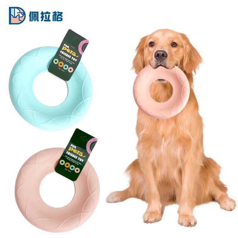 犬用おもちゃ ペット用フリスビー 噛むおもちゃ 天然TPR 知育玩具 デンタルケア 歯磨き 漏れ食おもちゃ ドーナツ型 ゴム 丈夫 ブルー ピンク グリーン イエロー