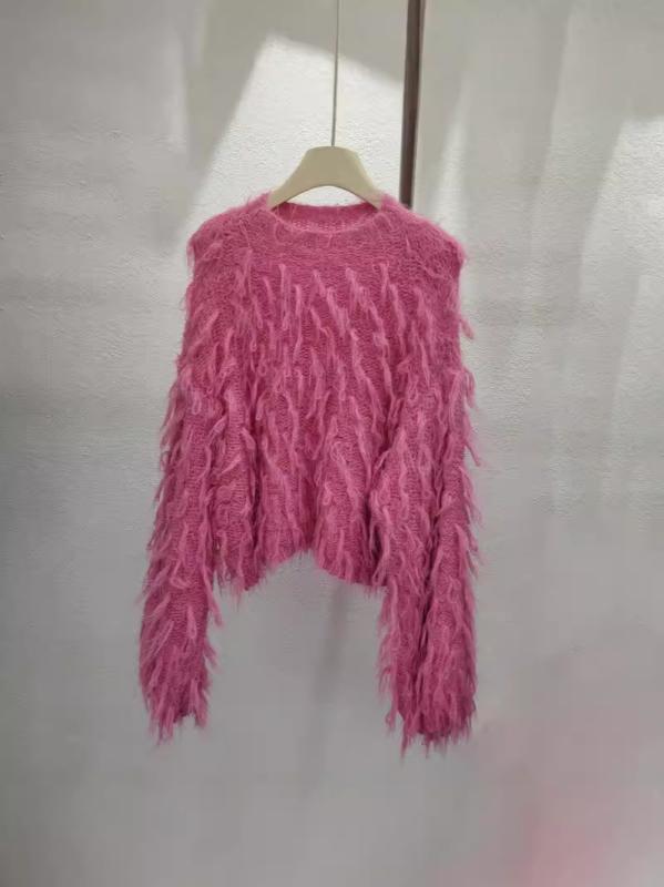 ニット レディース カーディガン プルオーバー ふわふわ モヘアタッチ トップス ゆったり ショート丈 ランタンスリーブ 長袖 秋冬 かわいい ガーリー フェミニン 私服 デート