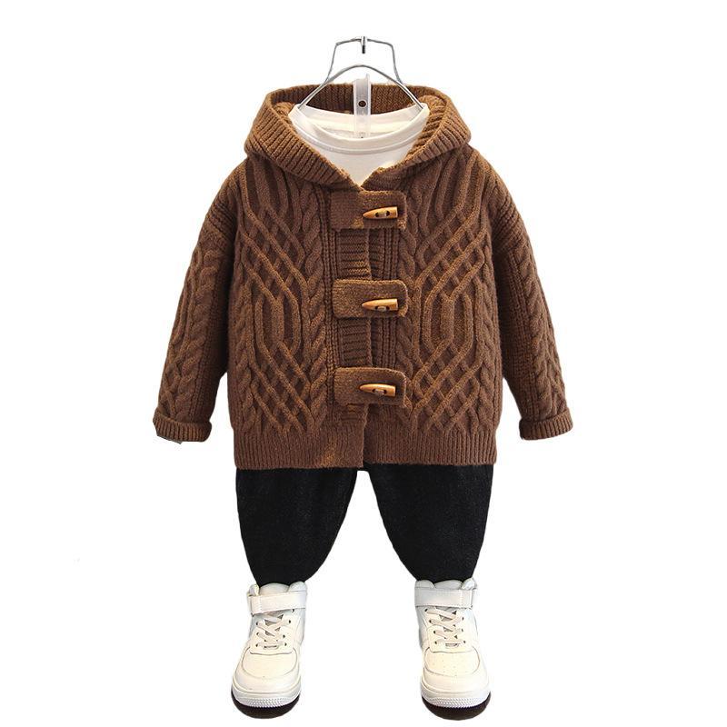 子供服 ニット カーディガン ジャケット 男の子 春秋 韓国風 ベビー服 トップス おしゃれ かわいい 綿 長袖 アウター ショート丈 グレー キャメル 90cm 100cm 110cm 120cm 130cm 140cm 150cm
