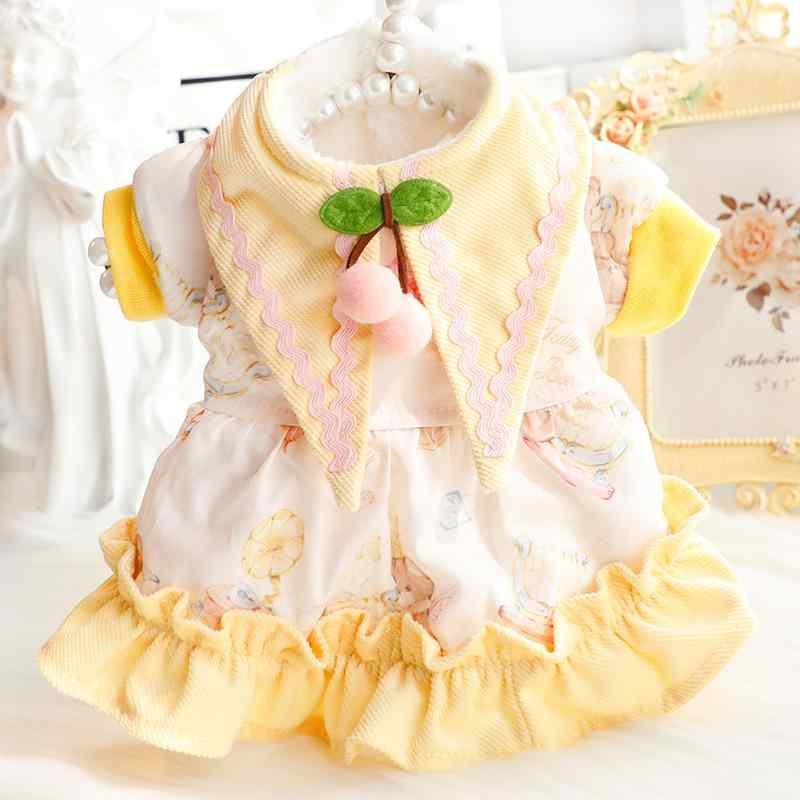 犬 服 秋冬 厚手 猫 小型犬 テディ ペット 服 プリンセス スカート ロリータ かわいい 綿 黄色 XS S M L XL