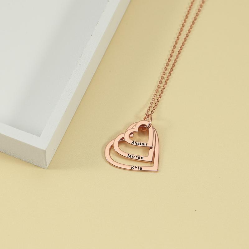 ネックレス シルバー925 銀製 多重 ハート ペンダント レーザー刻印 ネームネックレス イニシャルネックレス カップル 恋人 ママ ギフト 十字チェーン インスタ映え 個性的 ペアネックレス お揃い アクセサリー シルバー ゴールド ピンクゴールド