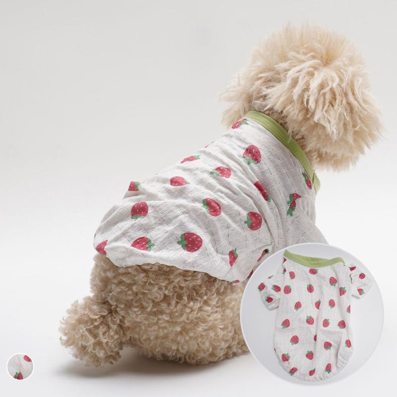 ペット 服 小型犬 猫 かわいい いちご Tシャツ ポリエステル 英倫風 春秋 薄手 ホワイト XS S M L XL XXL