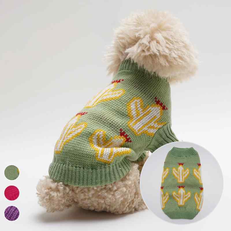 犬用 ニット セーター 小型犬 春秋服 シュナウザー トイプードル 伸縮性 保温 かわいい サボテン コーギー アクリル