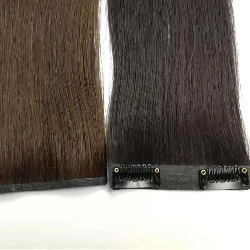 ヘアピース レディース 女性用 全手織り 人毛100% ワンタッチ エクステ 40cm 50cm 60cm 70cm ストレート 付け毛 部分ウィッグ つけ毛 黒髪 自然 通気性