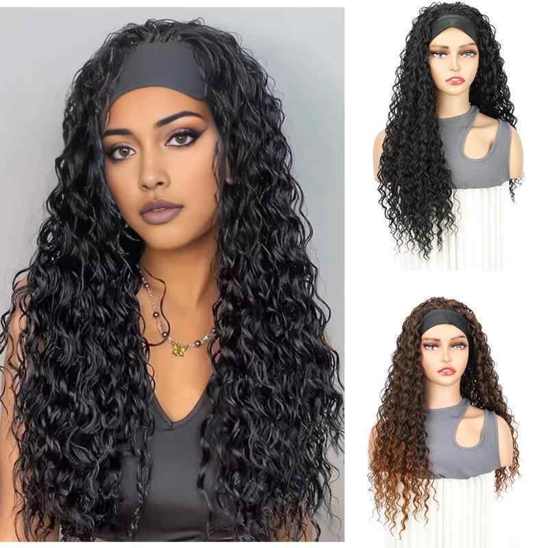 ウィッグ レディース ロング 小卷 巻き髪 ヘアバンド式 かつら 帽子付き アフリカンスタイル 高温耐熱 1B# 1B30# 6/30#