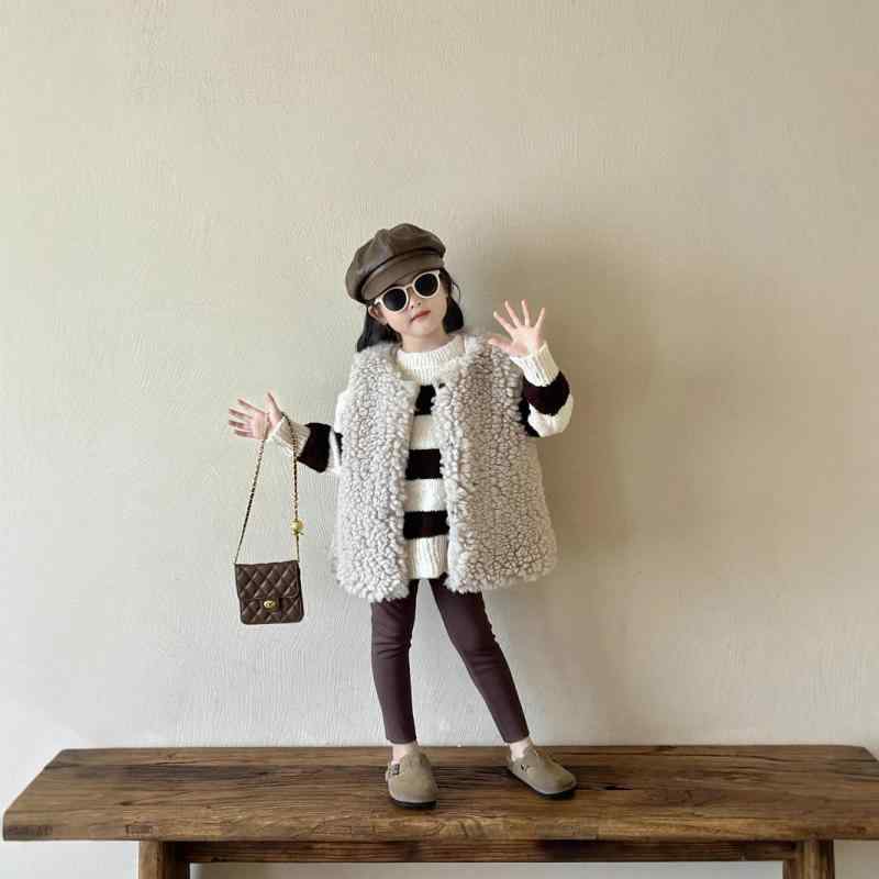 子供服 ベスト 女の子 ボアベスト 裏起毛 ストライプ セーター 秋冬 防寒 暖かい かわいい 普段着