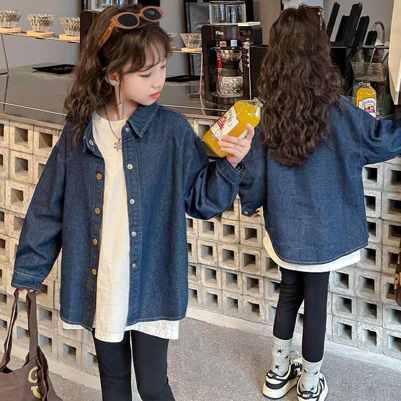 子供服 デニムシャツ ジャケット 女の子 春秋 ブルゾン アウター 長袖 120cm 130cm 140cm 150cm 160cm 170cm 綿100% 通園 通学 普段使い かわいい
