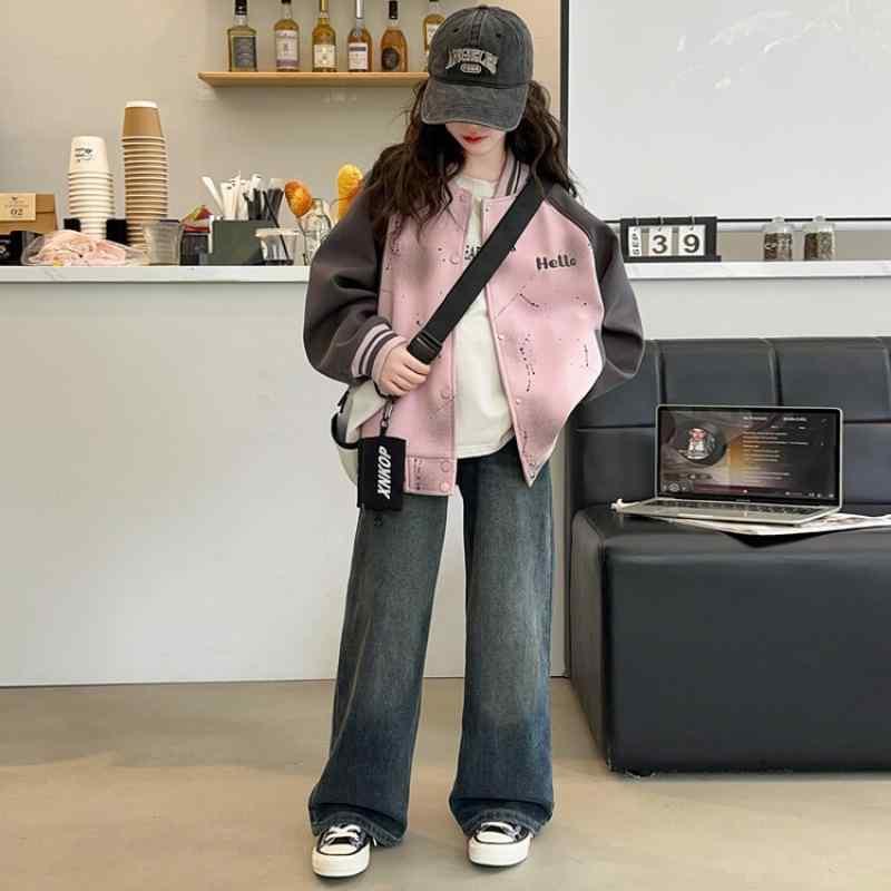 子供服 ジャケット 女の子 春秋 ブルゾン ジャンパー ゆったり かわいい 配色切り替え カジュアル 薄手 アウター 普段使い お出かけ