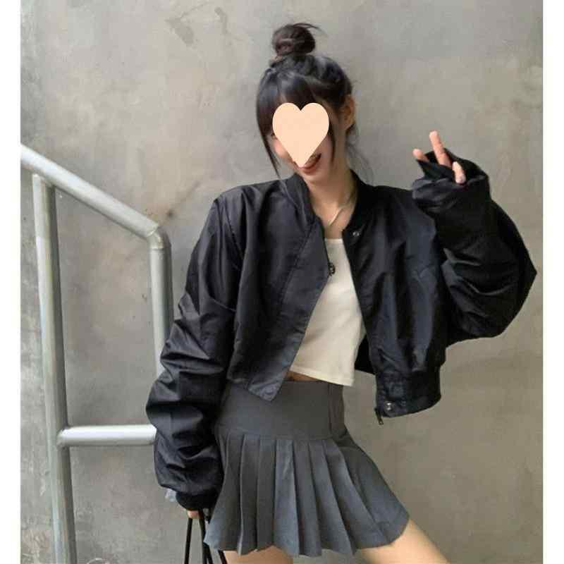 ジャケット レディース 小柄 スタンドカラー 野球 春秋 ゆったり レトロ ショート丈 フライトジャケット ブルゾン 黒 緑 普段使い 通勤着 4,742円