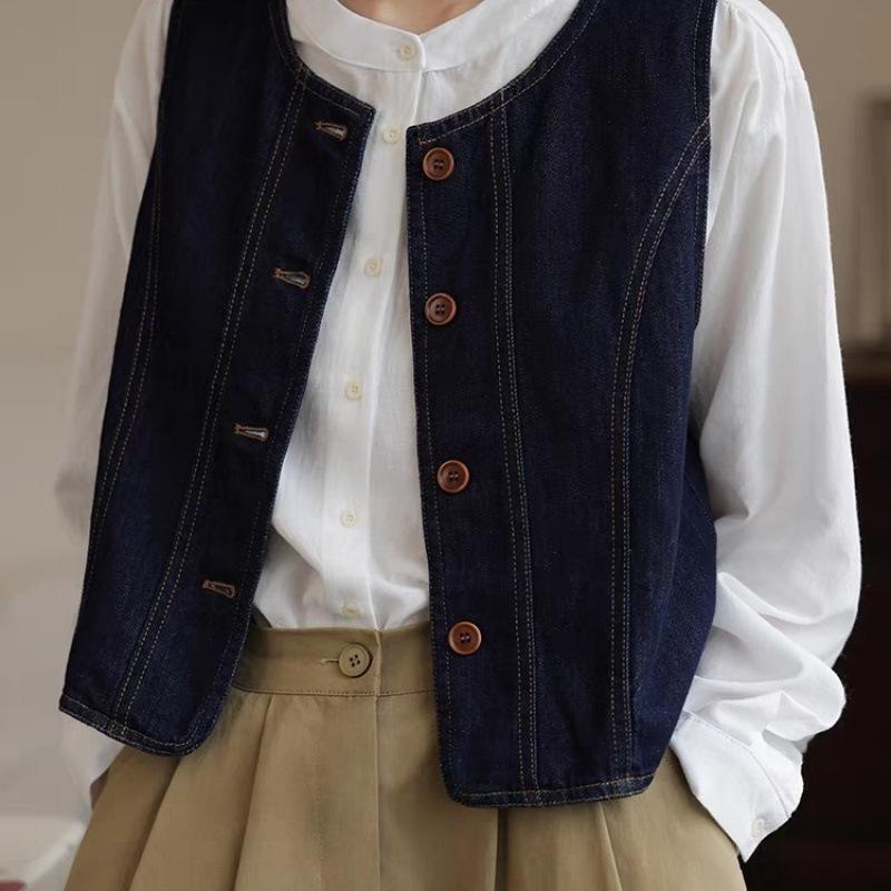ベスト レディース デニムベスト レトロ 韓国風 春秋 小柄 ファッション デザイン 重ね着 深青 S M L XL