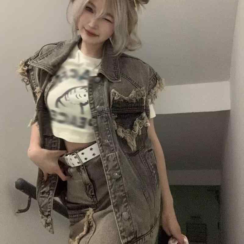 ベスト レディース ストリート カジュアル ゆったり 灰色 ポリエステル 普段使い 韓国風 ファッション 4,921円