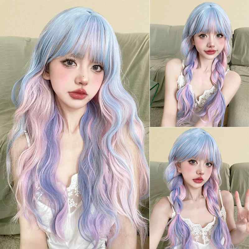 ウィッグ レディース ロング 原宿 ソフトガール ロリータ キャンディーカラー JK フルウィッグ コスプレ ロングカールヘア ファッションウィッグ