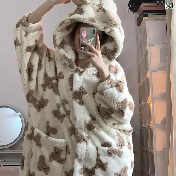 パジャマ レディース 秋冬 ルームウェア 上下セット かわいい 小熊柄 暖かい 厚手 珊瑚フリース 寝巻き 部屋着 冬用 長袖 S M L XL