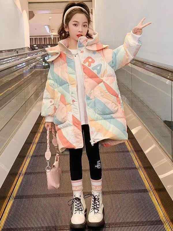 子供服 中綿入りジャケット ガールズ 冬 女の子 中綿 コート 厚手 防寒 虹色 アウター 8歳以上 普段使い かわいい スポーティー